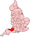 Location of Somerset within England.