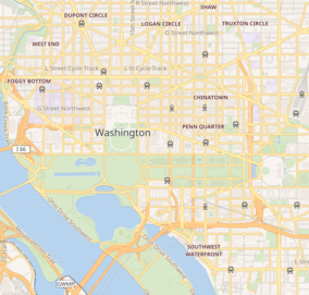 Map showing the location of Franklin Delano Roosevelt Memorial