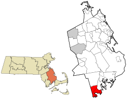 马特波伊西特在普利茅斯县及马萨诸塞州的位置（以红色标示）