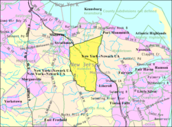 霍姆德尔镇在新泽西州和蒙茅斯郡的位置
