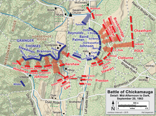 Map shows the later stages of the Battle of Chickamauga.