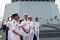 Commander Harry Marsh of USS Stethem aboard Yantai on 28 July 2015.