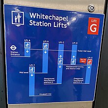 Diagram that shows where lifts go at Whitechapel station