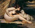 居斯塔夫·库尔贝《裸女与狗》，1861至1862年，现藏于奥赛美术馆