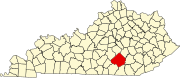 Map of Kentucky highlighting Pulaski County