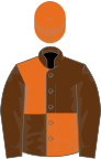 Brown and orange (quartered), brown sleeves, orange cap