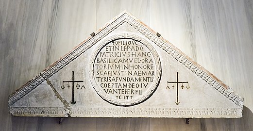 The tympanum of the door of the basilica opilionea of the sixth century