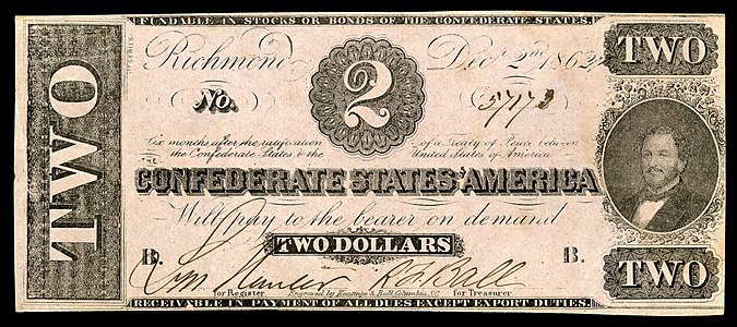 $2 (T54) Judah P. Benjamin Keatinge & Ball (Columbia, S.C.) (607,000 issued)