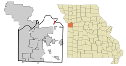 錫布利在傑克遜縣及密蘇里州的位置（以紅色標示）