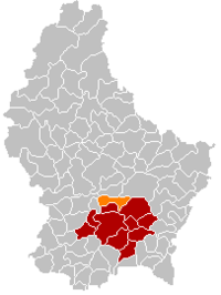 施泰因瑟尔在卢森堡地图上的位置，施泰因瑟尔为橙色，卢森堡县为深红色