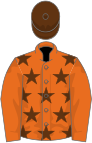 Orange, brown stars on body, brown cap