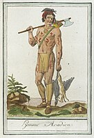Homme Acadien (Acadian Man) by Jacques Grasset de Saint-Sauveur represents a Mi'kmaq man in the area of Acadia according to the Nova Scotia Museum.