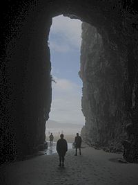 Looking out of one of the Cathedral Caves, in the Catlins, New Zealand.