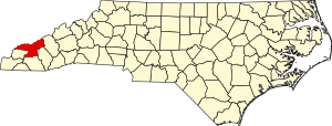 Map of North Carolina highlighting Swain County