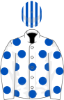 White, royal blue spots, striped cap