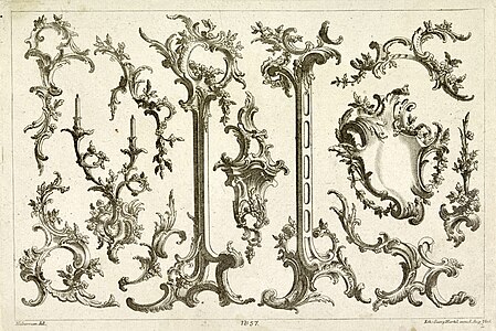 Combinations of Rococo C and S-shaped volutes, by Franz Xaver Habermann, 1731-1775, etching, Rijksmuseum
