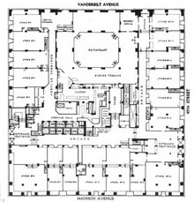 Floor plan of the Roosevelt Hotel's ground story