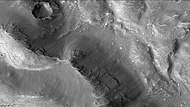 Layers in wall of Lampland Crater, as seen by CTX camera (on Mars Reconnaissance Orbiter). Note: this is an enlargement of the previous image of Lampland Crater.