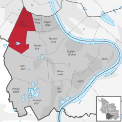 佐尔斯托克在罗登基兴（英语：Rodenkirchen）的位置（红色）