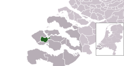 Highlighted position of Middelburg in a municipal map of Zeeland