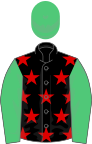 Black, red stars, emerald green sleeves and cap