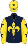 Dark Blue, yellow fleur de lys, Yellow sleeves, dark blue stars, Yellow cap, Dark Blue stars