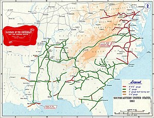 Railroad map of the South during the Civil War