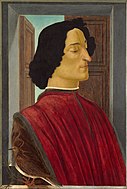 波提且利的《朱利亚诺·德·美第奇肖像画（意大利语：Ritratto di Giuliano de' Medici (Botticelli Washington)）》，75.5 × 52.5cm，约作于1478年，来自山缪·亨利·卡瑞斯的收藏。[14]