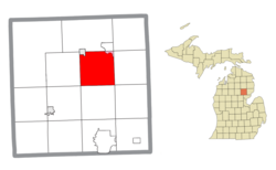 Location within Ogemaw County (red) and an administered portion of the Lupton CDP (pink)