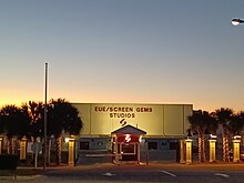 Dusk shot of the EUE/Screen Gems Wilmington facility entrance