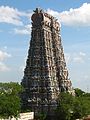 One of the fourteen gopurams of the Meenakshi Temple complex in Madurai, Tamil Nadu. Dedicated to Hindu God Shiva and his consort Meenakshi, the temple is considered to be the foremost religious and cultural center of Tamil people<ref>{{cite book