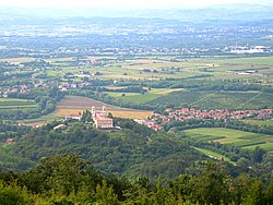 View of Miren with Miren Castle from the Karst Plateau