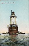 A postcard with a photograph of the Stamford Harbor Ledge Light