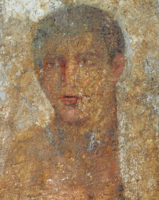 A Hellenistic Greek encaustic painting on marble depicting the portrait of a young man named Theodoros on a tombstone, dated 1st century BC during the period of Roman Greece, Archaeological Museum of Thebes