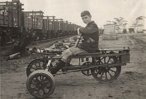 H.N. Fretwell on a track measurement car