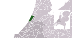 Highlighted position of Noordwijk in a municipal map of South Holland