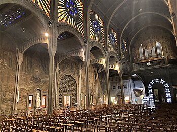 The nave, looking toward the portal, with the organ above it on the tribune