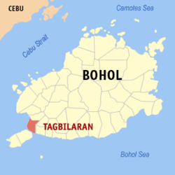 Map of Bohol with Tagbilaran highlighted