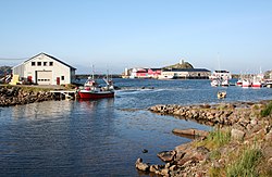 View of the village harbour of Stø