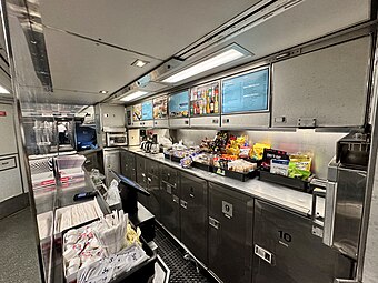 The cafe car food service area aboard Amtrak's Vermonter train