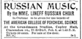 Advertisement, Mme. Lineff Russian Choir, Copley Hall, 1895