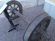 Wheels from Engine Tender #013. The Engine Tender was destroyed in a wreck in 1907 on a bridge over Village Creek between Silsbee and Beaumont, Texas.