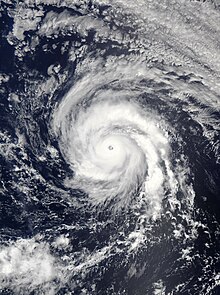 A satellite image of Hurricane Douglas at peak intensity