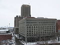 Seneca One Tower behind Ellicott Square Building