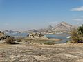 Scenic beauty of Jawai Dam. This image captures the amount of water level that has reduced in this Dam.