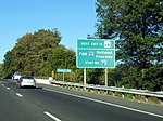 Disambiguation sign posted in advance of the MD 68 interchange on westbound I-70 near Clear Spring