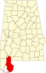 Map of Alabama highlighting Baldwin County