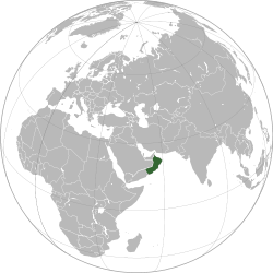 阿曼在阿拉伯半岛的位置（绿色）