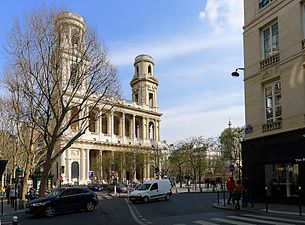 Place Saint-Sulpice and church of Saint-Sulpice viewed from rue du Vieux-Colombier