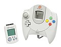 A Dreamcast controller with accompanying Visual Memory Unit (VMU).